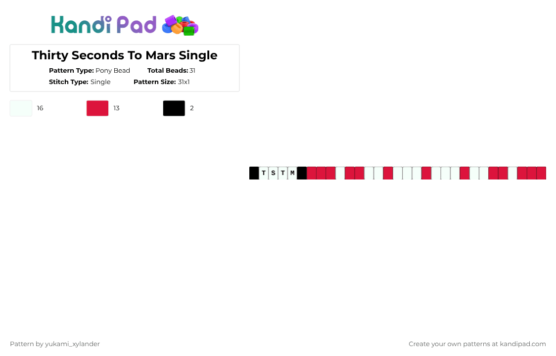 Thirty Seconds To Mars Single - Pony Bead Pattern by lukathebroccolikid on Kandi Pad - white,red