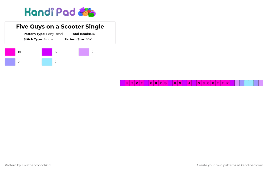 Five Guys on a Scooter Single - Pony Bead Pattern by lukathebroccolikid on Kandi Pad - pink