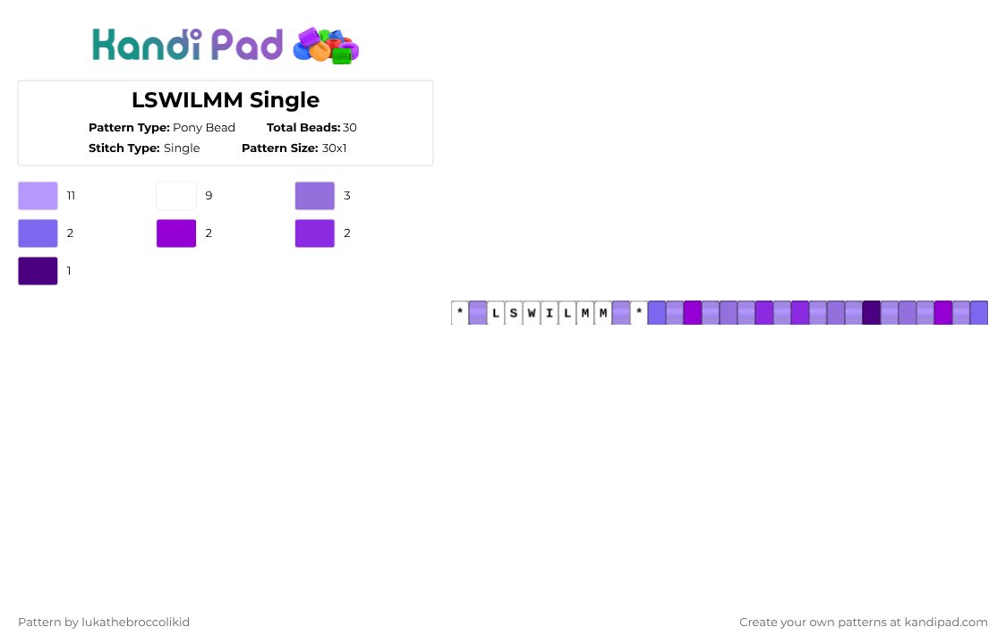 LSWILMM Single - Pony Bead Pattern by lukathebroccolikid on Kandi Pad - pink,purple