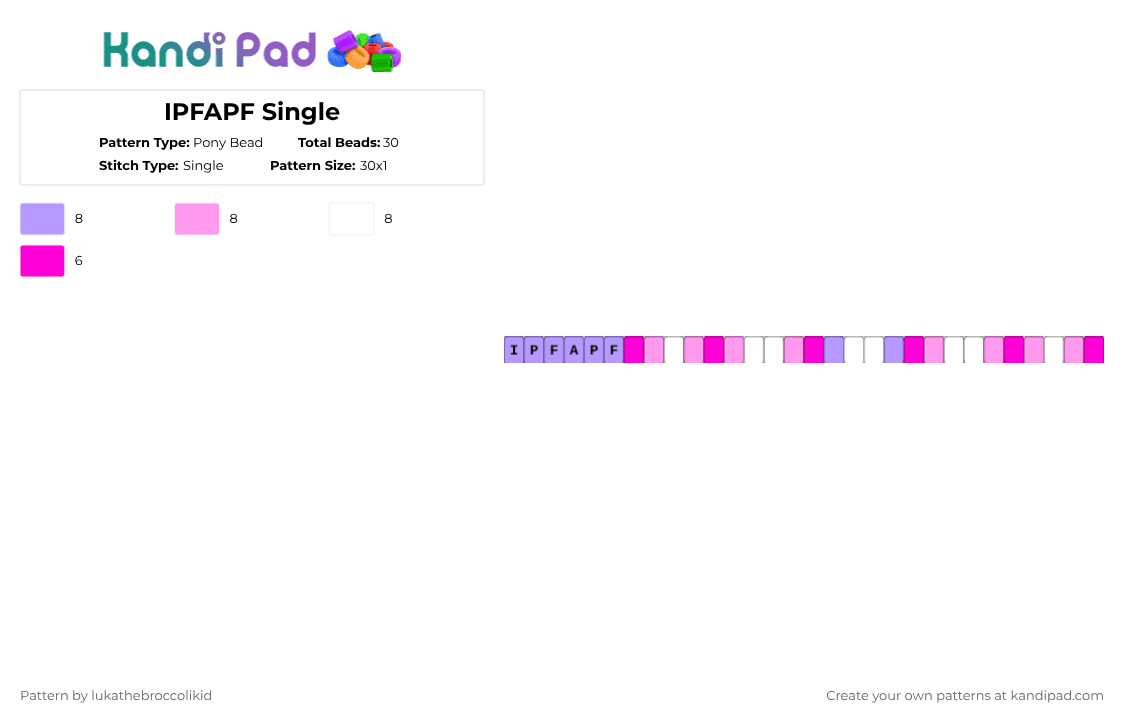 IPFAPF Single - Pony Bead Pattern by lukathebroccolikid on Kandi Pad - pink,white