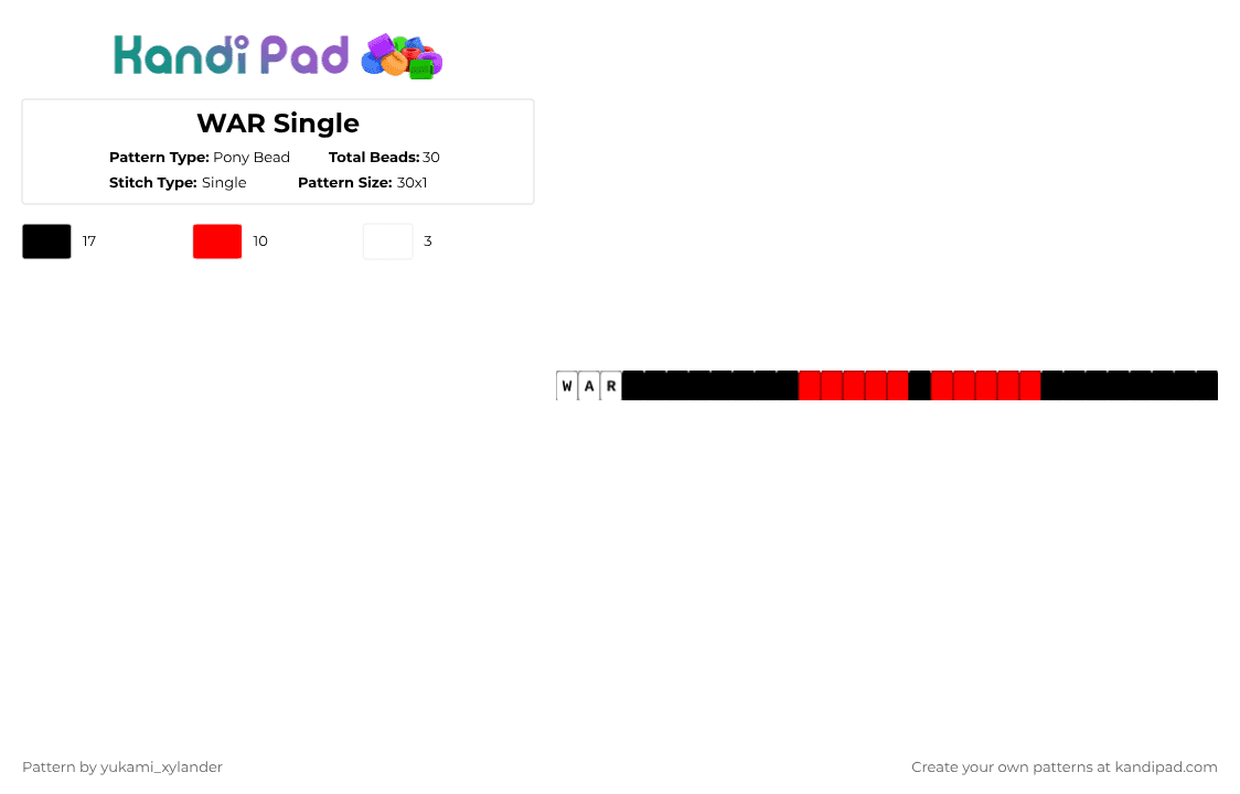 WAR Single - Pony Bead Pattern by lukathebroccolikid on Kandi Pad - red