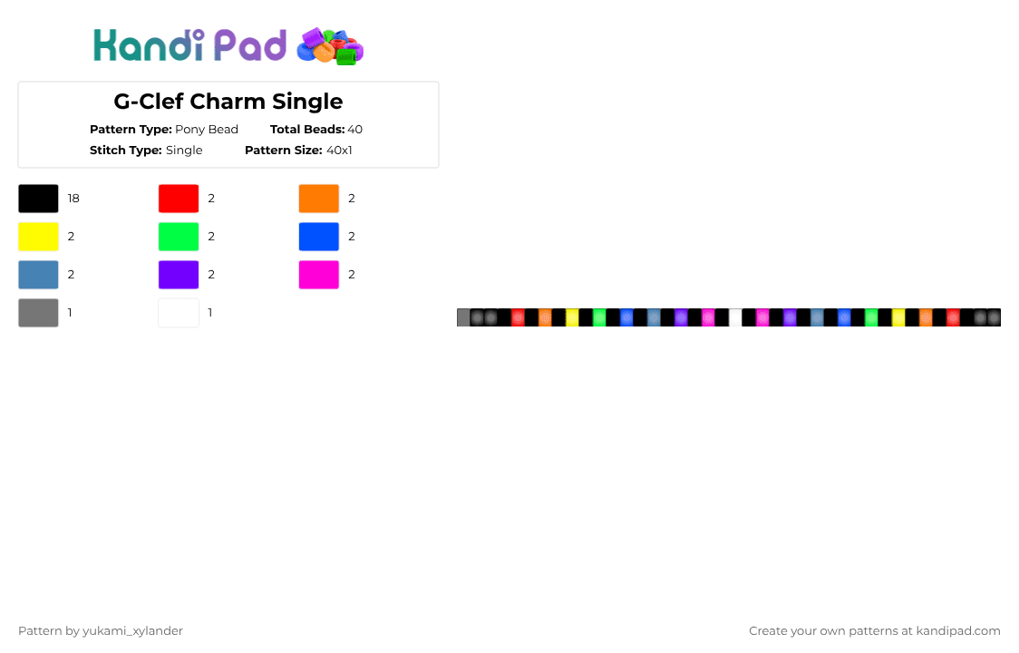 G-Clef Charm Single - Pony Bead Pattern by lukathebroccolikid on Kandi Pad - black,orange,green,purple,colorful