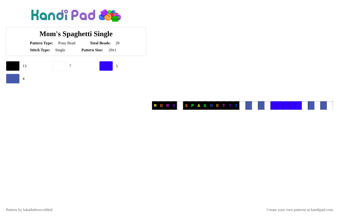 Mom\'s Spaghetti Single - Pony Bead Pattern by lukathebroccolikid on Kandi Pad - purple,blue