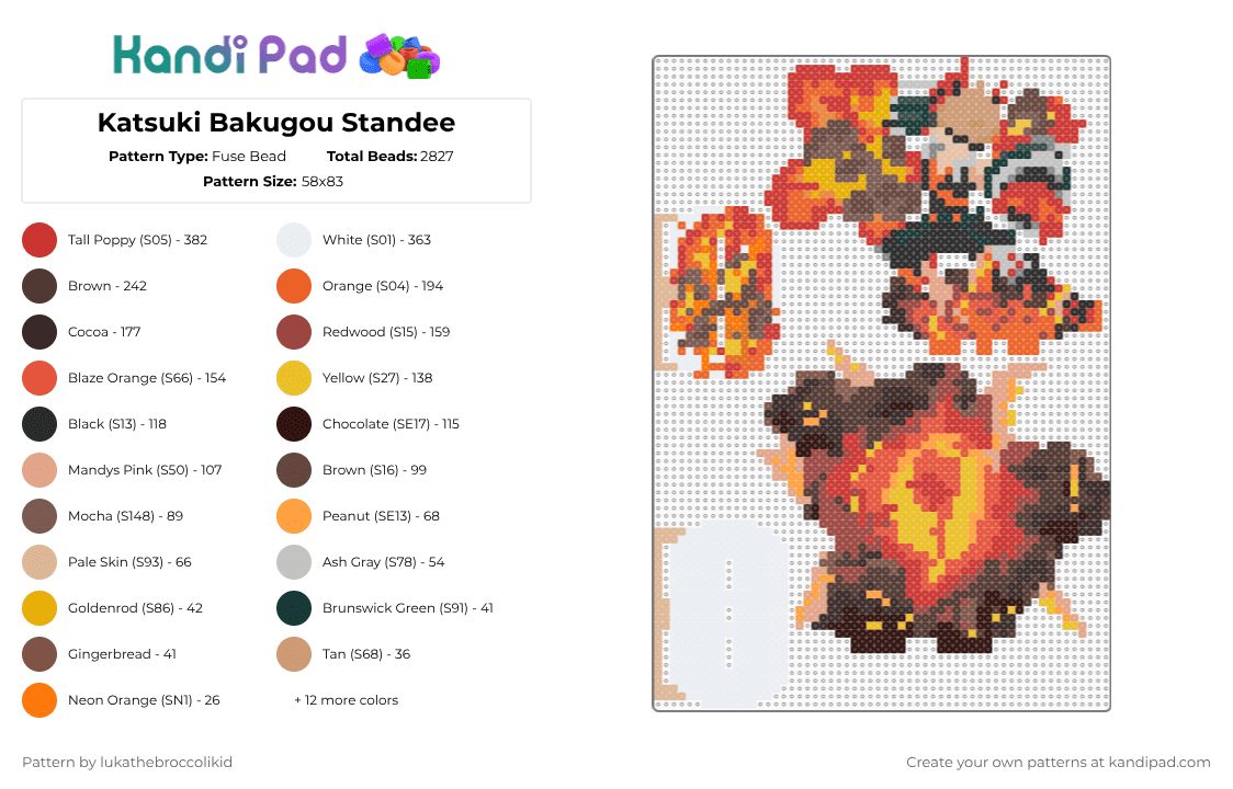 Katsuki Bakugou Standee - Fuse Bead Pattern by lukathebroccolikid on Kandi Pad - orange,brown,red