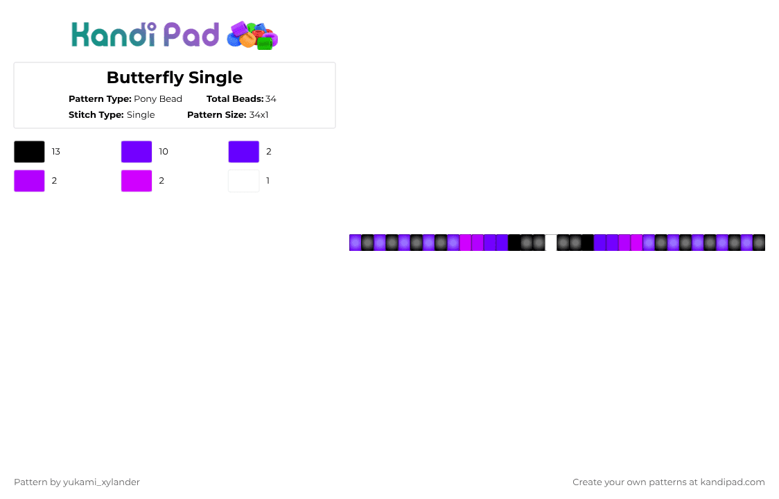 Butterfly Single - Pony Bead Pattern by lukathebroccolikid on Kandi Pad - purple