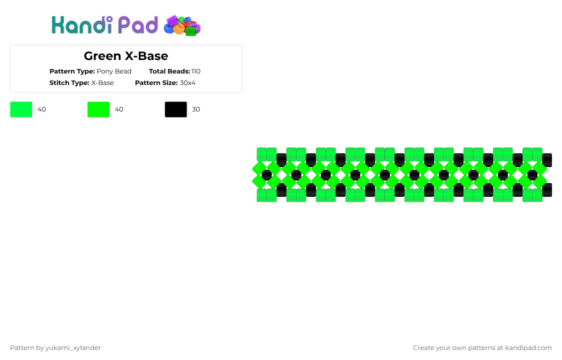 Green X-Base - Pony Bead Pattern by lukathebroccolikid on Kandi Pad - black,green