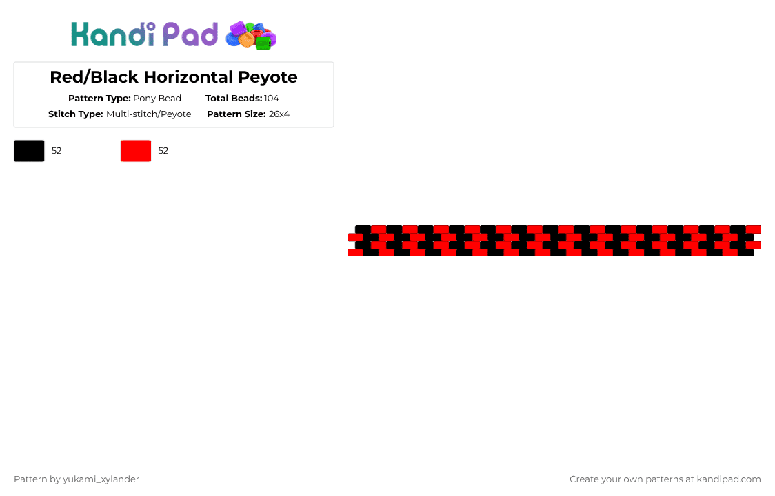 Red/Black Horizontal Peyote - Pony Bead Pattern by lukathebroccolikid on Kandi Pad - black,red