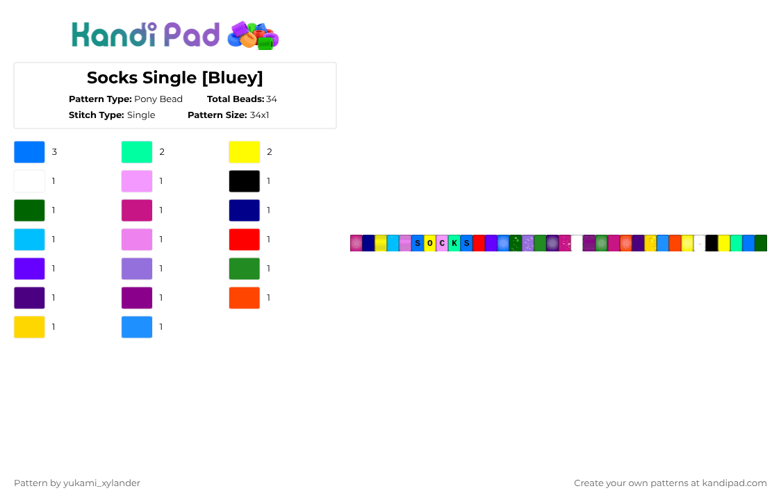 Socks Single [Bluey] - Pony Bead Pattern by lukathebroccolikid on Kandi Pad - 