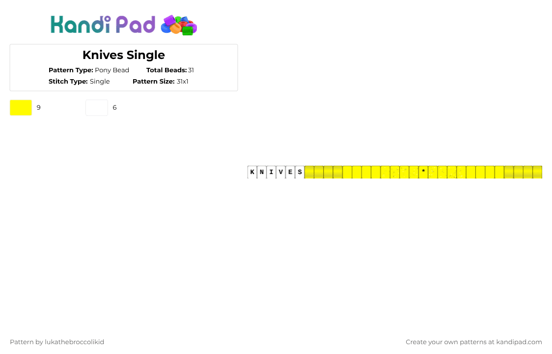 Knives Single - Pony Bead Pattern by lukathebroccolikid on Kandi Pad - yellow