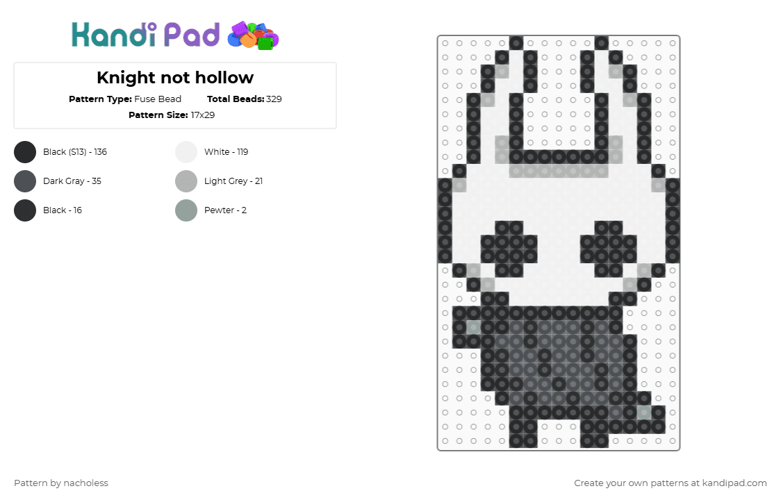 Knight not hollow - Fuse Bead Pattern by nacholess on Kandi Pad - white,gray,beige