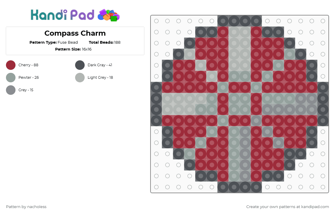 Kandi Compass Compass Charm Fuse Bead Pattern - Kandi Pad | Kandi Patterns, Fuse Bead ...
