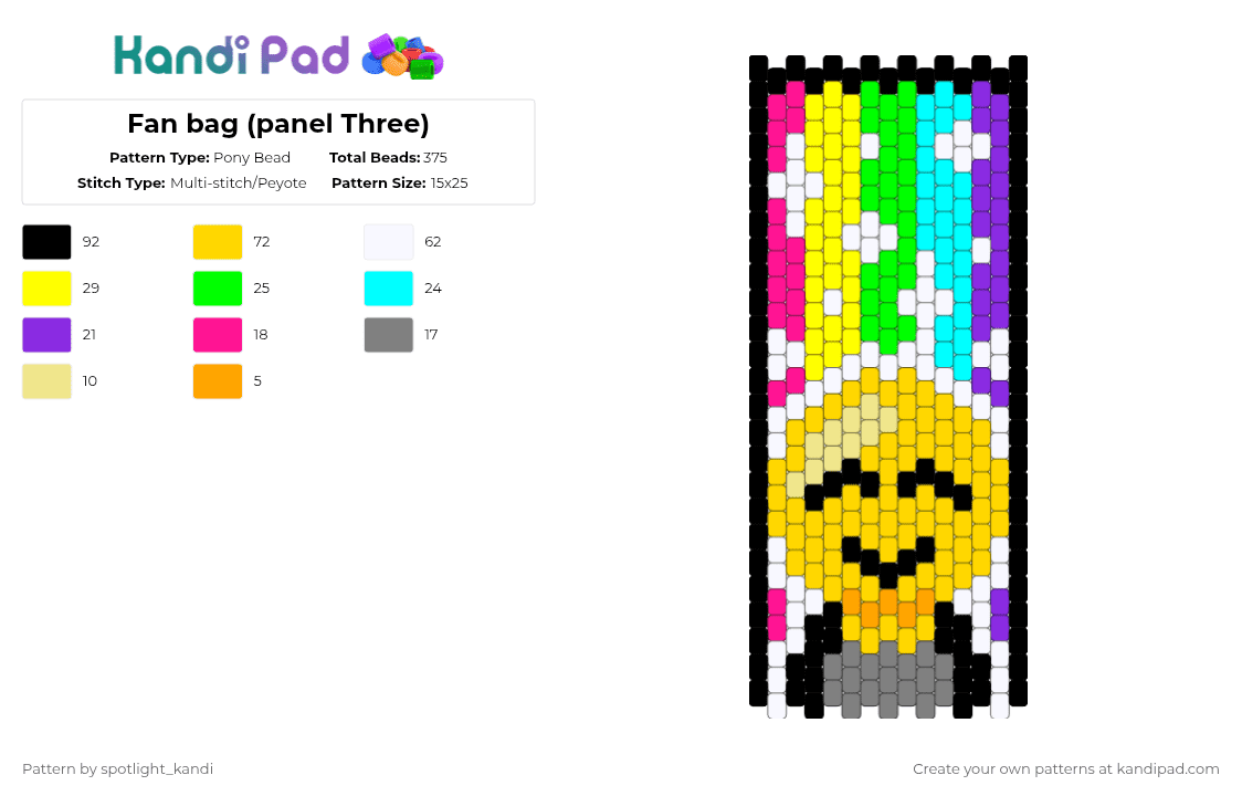 Fan bag (panel Three) - Pony Bead Pattern by spotlight_kandi on Kandi Pad - yellow,fan,ii,osc,bag,fan ii,inanimate insanity,fan ii bag,object shows