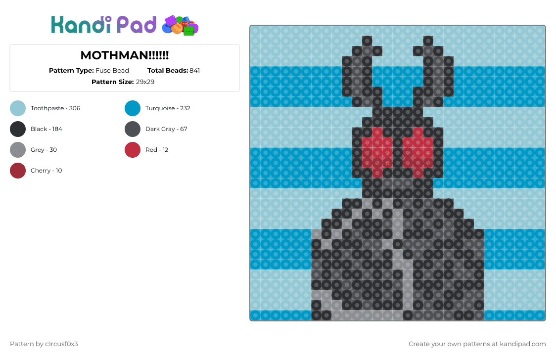 MOTHMAN!!!!!! - Fuse Bead Pattern by c1rcusf0x3 on Kandi Pad - light blue