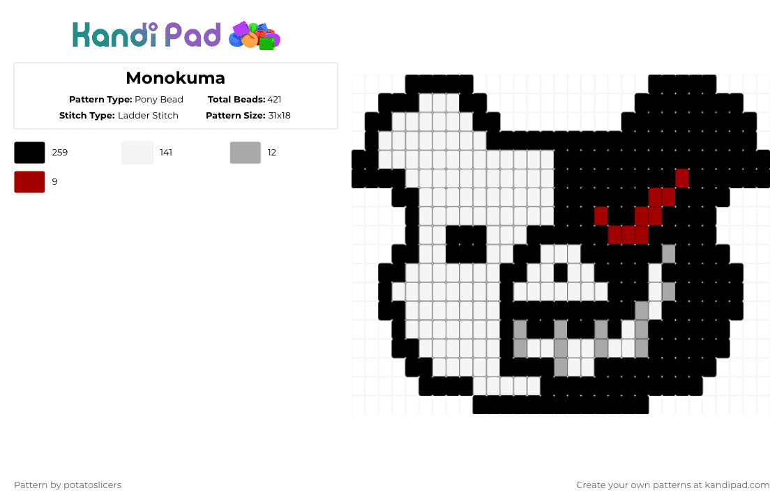 Monokuma - Pony Bead Pattern by potatoslicers on Kandi Pad - 