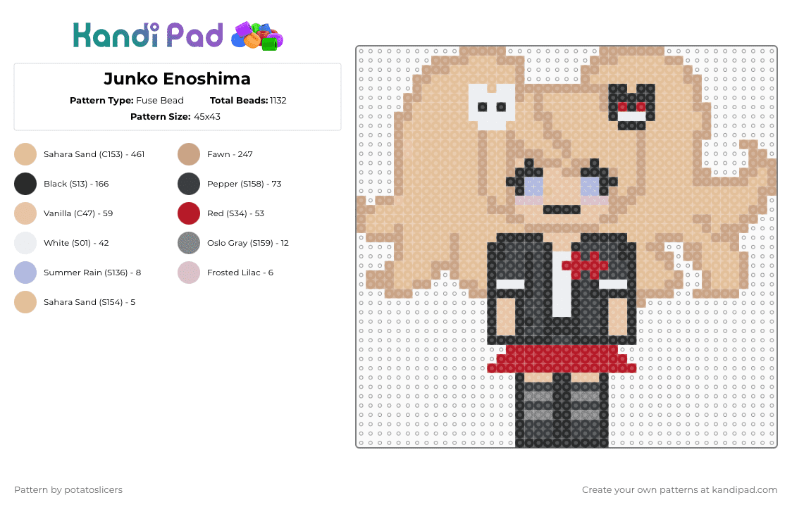 Junko Enoshima - Fuse Bead Pattern by potatoslicers on Kandi Pad - beige,junko enoshima,danganronpa,anime