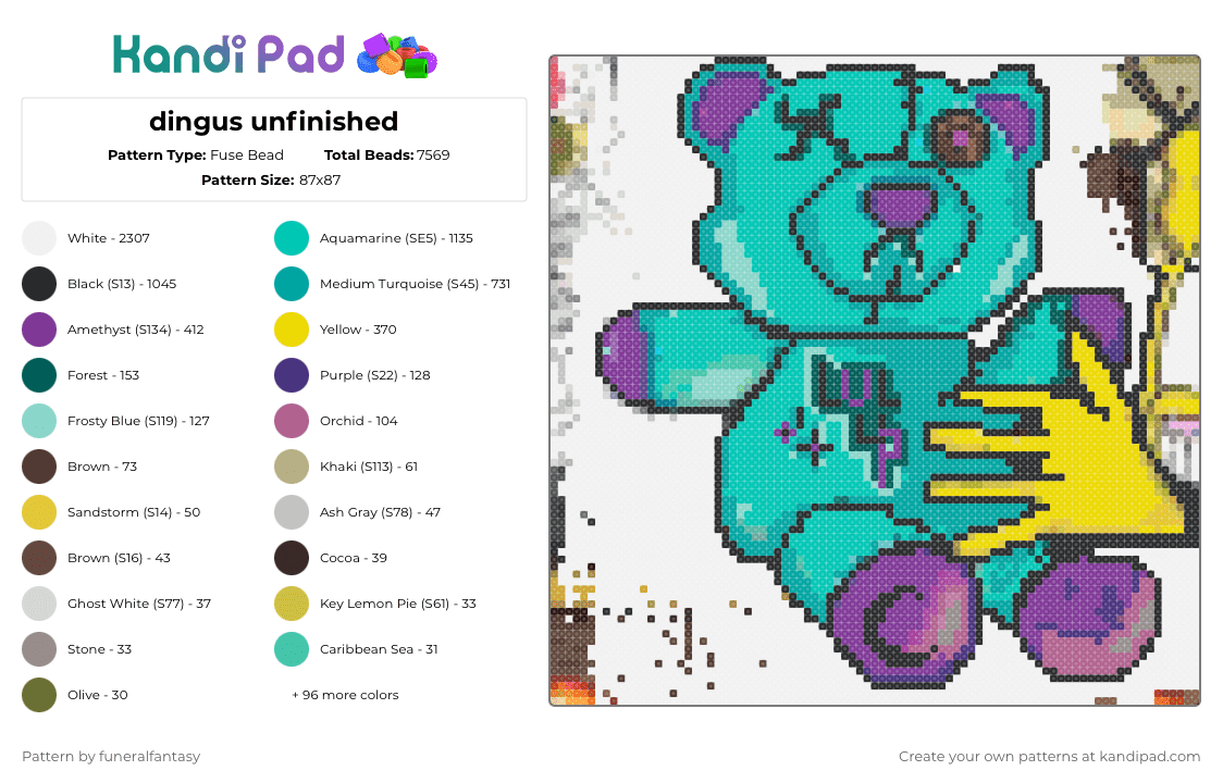 dingus unfinished - Fuse Bead Pattern by funeralfantasy on Kandi Pad - gray,beige,teal,colorful