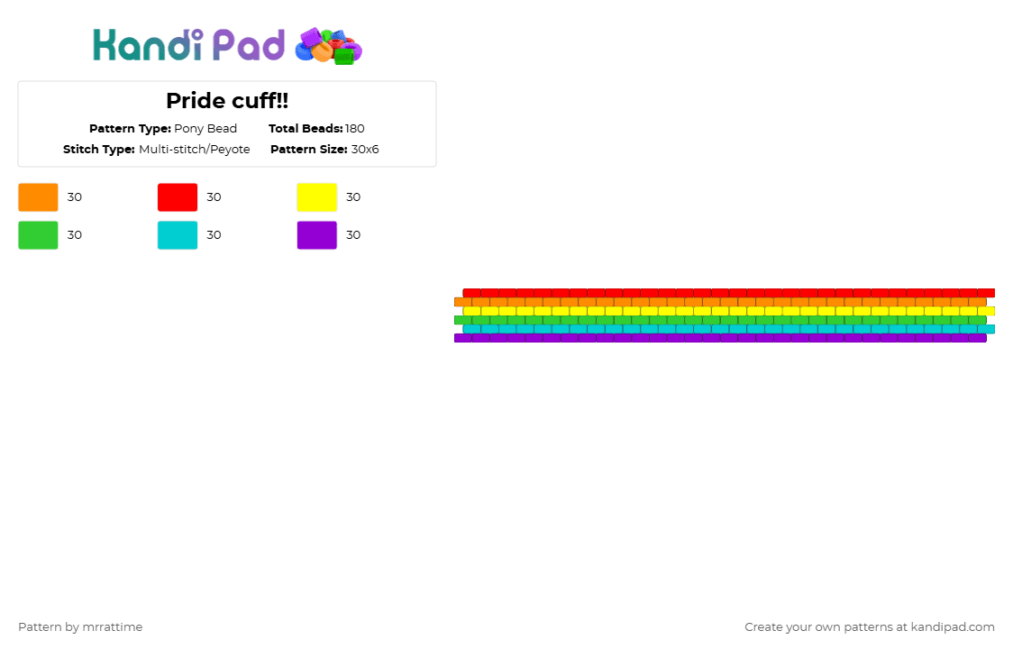 Pride cuff!! - Pony Bead Pattern by mrrattime on Kandi Pad - red,green,purple,colorful,pride,rainbow,queer