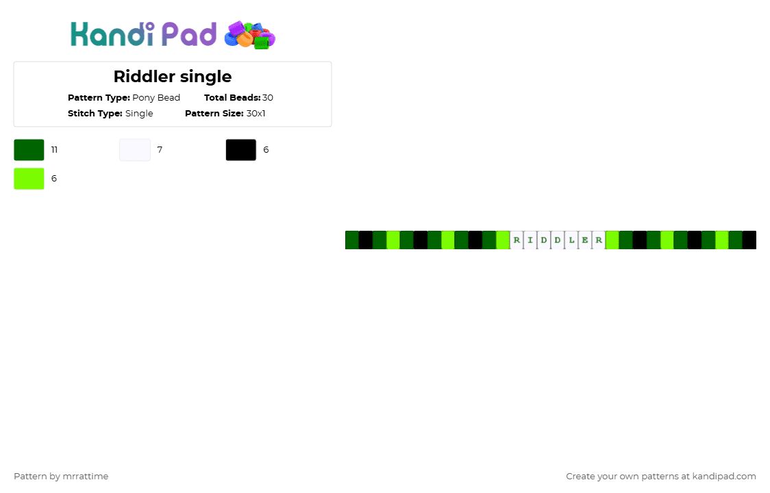 Riddler single - Pony Bead Pattern by mrrattime on Kandi Pad - green,white,dc,riddler,simple