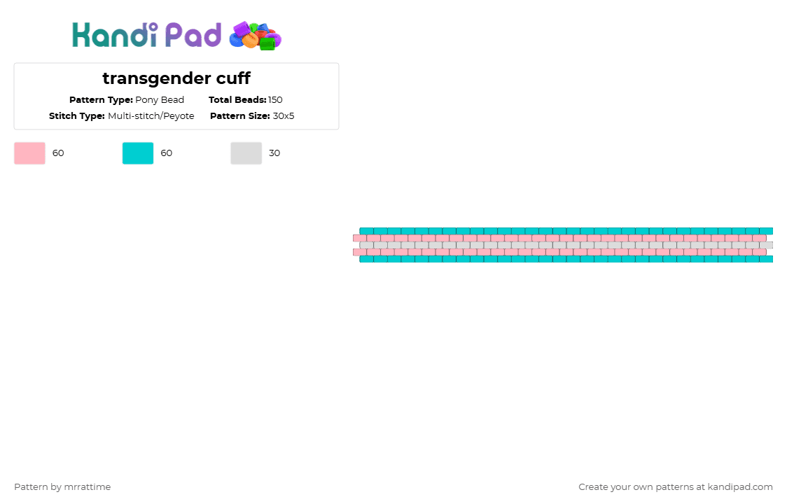 transgender cuff - Pony Bead Pattern by mrrattime on Kandi Pad - pink,light blue,trans,pride,lgbtq