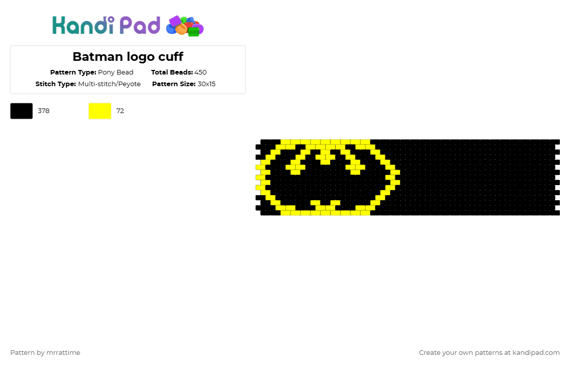Batman logo cuff - Pony Bead Pattern by mrrattime on Kandi Pad - black,dc,batman,vigilante