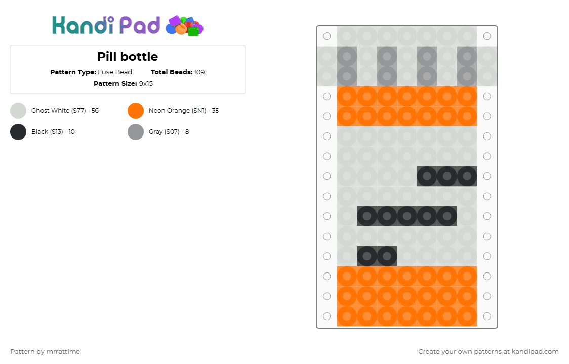 Pill bottle - Fuse Bead Pattern by mrrattime on Kandi Pad - orange,pills,ill,pill bottle