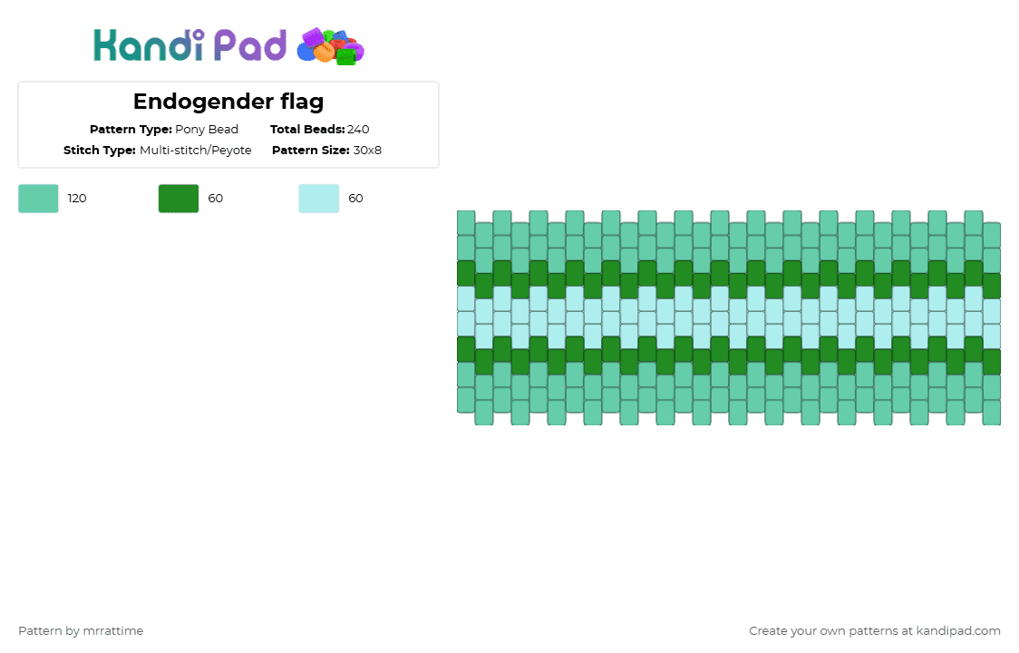 Endogender flag - Pony Bead Pattern by mrrattime on Kandi Pad - teal,endogender,pride,gender identity