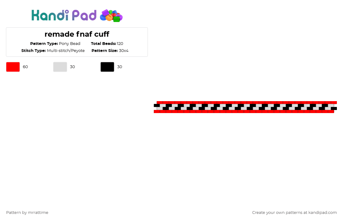 remade fnaf cuff - Pony Bead Pattern by mrrattime on Kandi Pad - red,white,fnaf