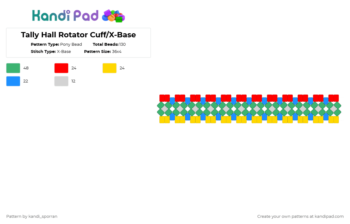 Tally Hall Rotator Cuff/X-Base - Pony Bead Pattern by kandi_sporran on Kandi Pad - green