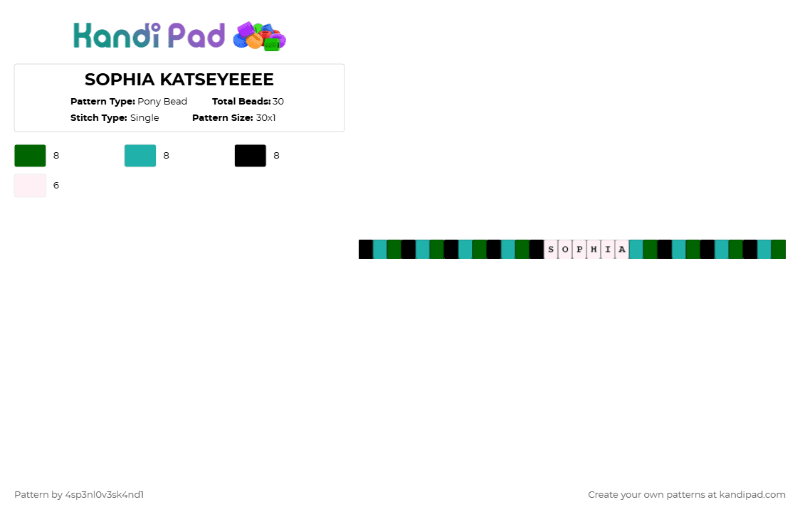 SOPHIA KATSEYEEEE - Pony Bead Pattern by 4sp3nl0v3sk4nd1 on Kandi Pad - green,teal,sophia,single,blue,black,katseye,kandi