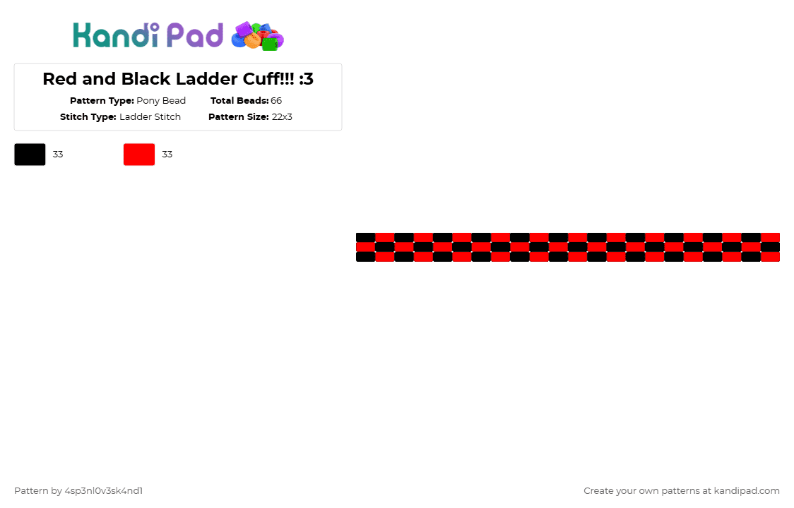 Red and Black Ladder Cuff!!! :3 - Pony Bead Pattern by 4sp3nl0v3sk4nd1 on Kandi Pad - black,red,ladder cuff,kandi,emo,scene