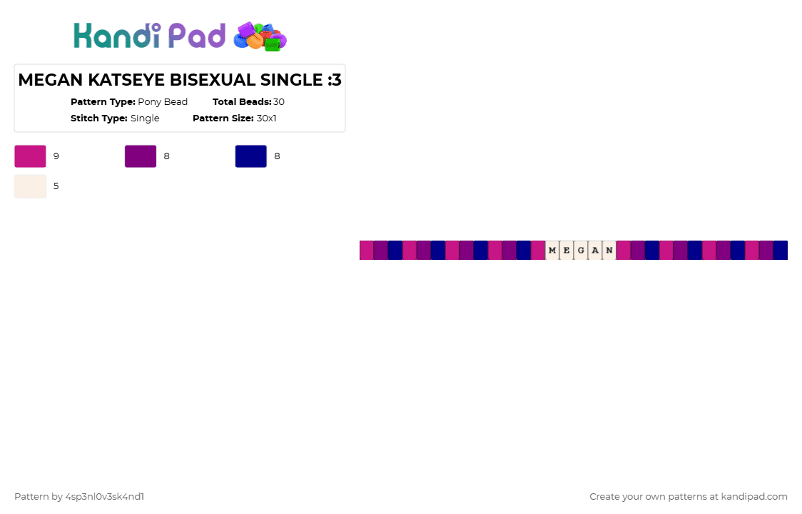 MEGAN KATSEYE BISEXUAL SINGLE :3 - Pony Bead Pattern by 4sp3nl0v3sk4nd1 on Kandi Pad - pink,purple,megan,katseye,bisexual,single,kandi