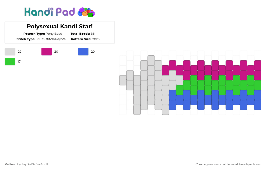 Polysexual Kandi Star! - Pony Bead Pattern by 4sp3nl0v3sk4nd1 on Kandi Pad - blue, gay, kandi, lgbtq, pink, polysexual
