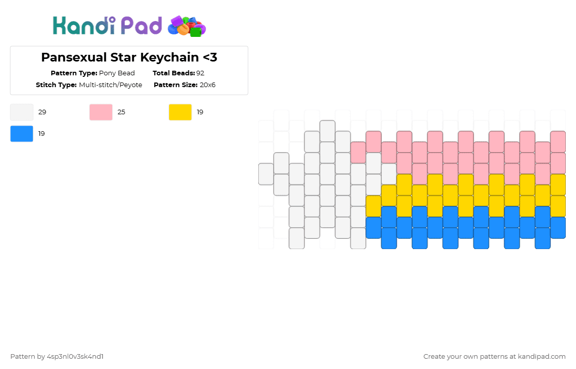 Pansexual Star Keychain - Pony Bead Pattern by 4sp3nl0v3sk4nd1 on Kandi Pad - pink,cotdstars,lgbtq,star,kandi