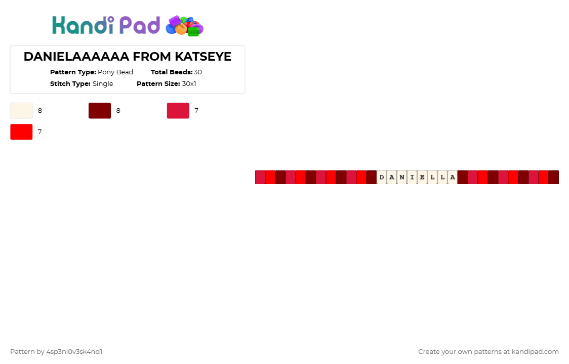 DANIELAAAAAA FROM KATSEYE - Pony Bead Pattern by 4sp3nl0v3sk4nd1 on Kandi Pad - red,brown,daniella,katseye,single,love