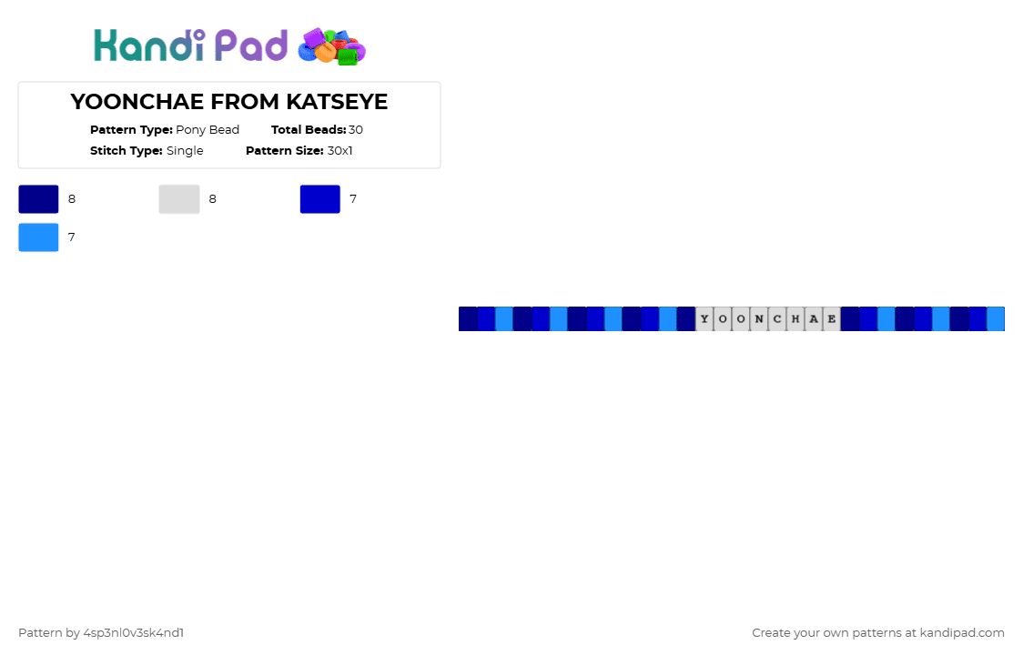 YOONCHAE FROM KATSEYE - Pony Bead Pattern by 4sp3nl0v3sk4nd1 on Kandi Pad - kandi, katseye, light blue, lotsofbluelmao, purple, single, yoonchae