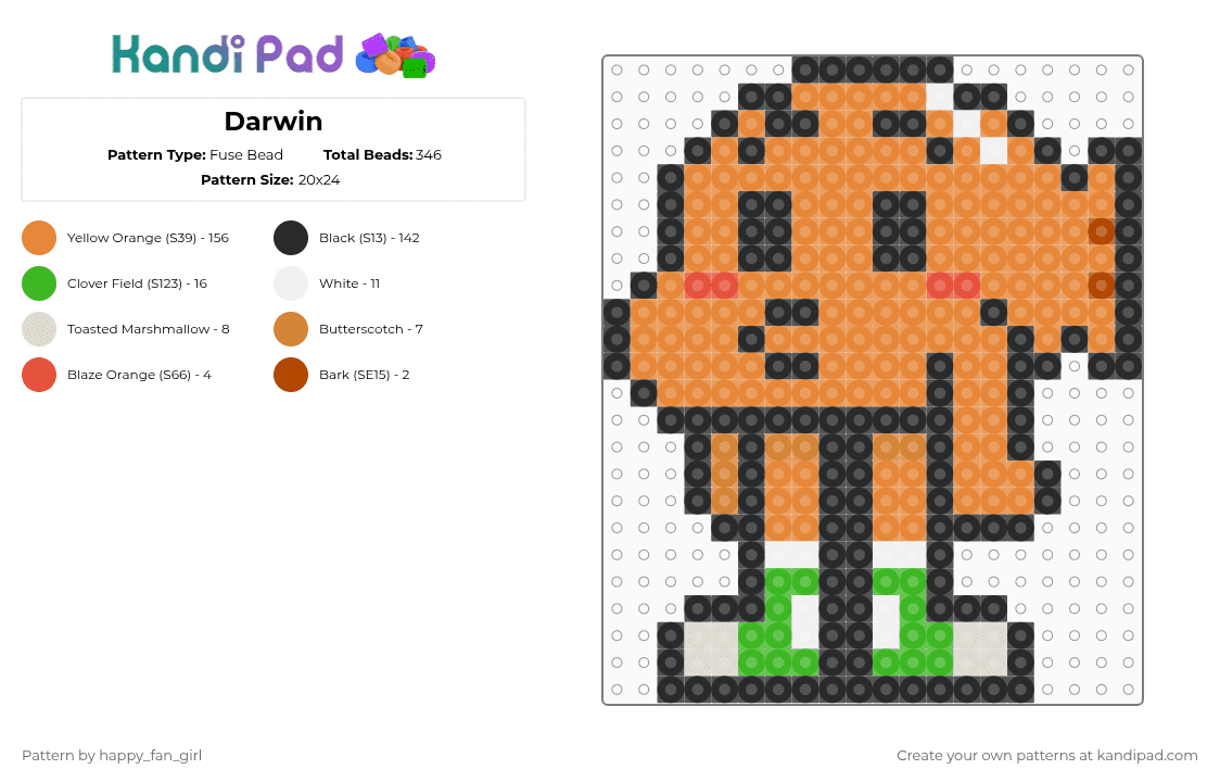 Darwin - Fuse Bead Pattern by happy_fan_girl on Kandi Pad - orange,darwin,the amazing world of gumball,fish,cartoon,cartoon network,orange fish,character