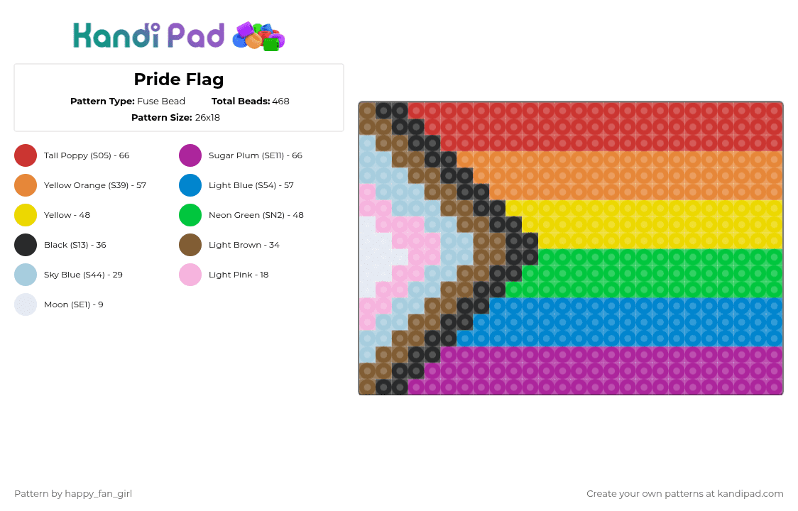 Pride Flag - Fuse Bead Pattern by happy_fan_girl on Kandi Pad - orange,green,blue,colorful,pride,pride flag,rainbow,flag,peace,pride month