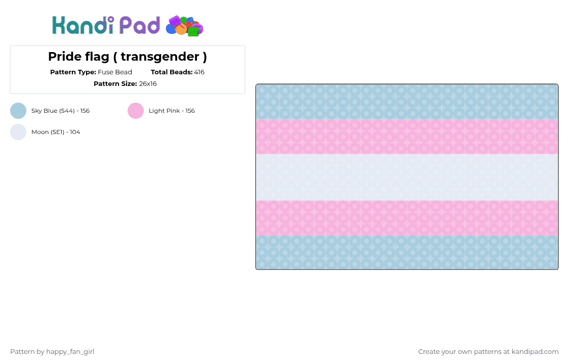 Pride flag ( transgender ) - Fuse Bead Pattern by happy_fan_girl on Kandi Pad - light blue,pink,pride,pride flag,pride month,transgender,peace,colorful,flag