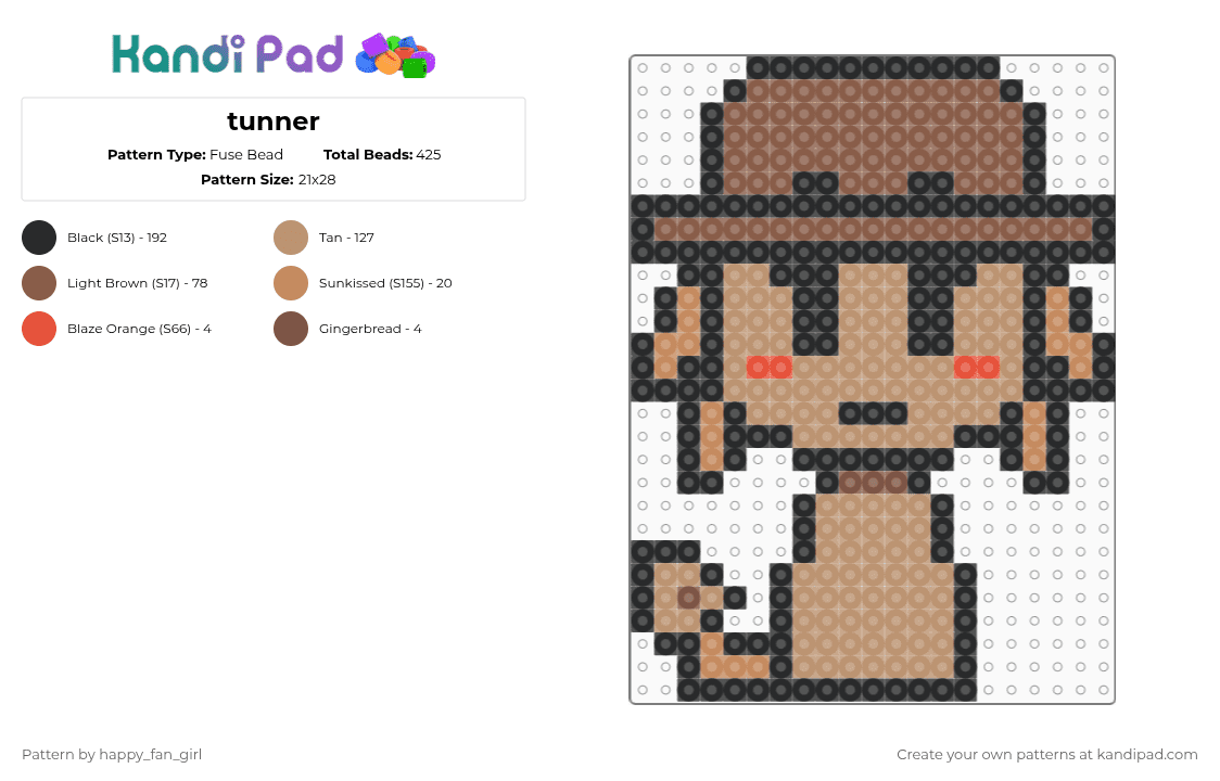tunner - Fuse Bead Pattern by happy_fan_girl on Kandi Pad - beige, character, funky, gaming, incredibox, sheriff, sprunki, tan, tunner