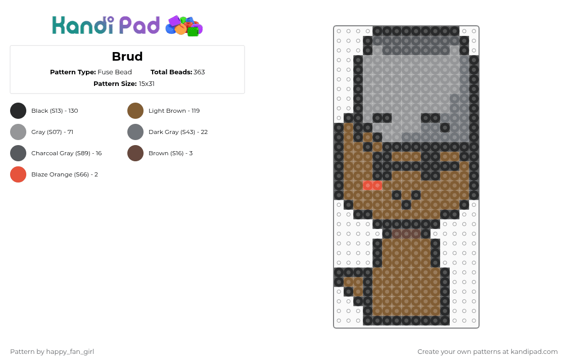 Brud - Fuse Bead Pattern by happy_fan_girl on Kandi Pad - gray,tan,sprunki,brud,incredibox,gaming,character,brown,funky,music
