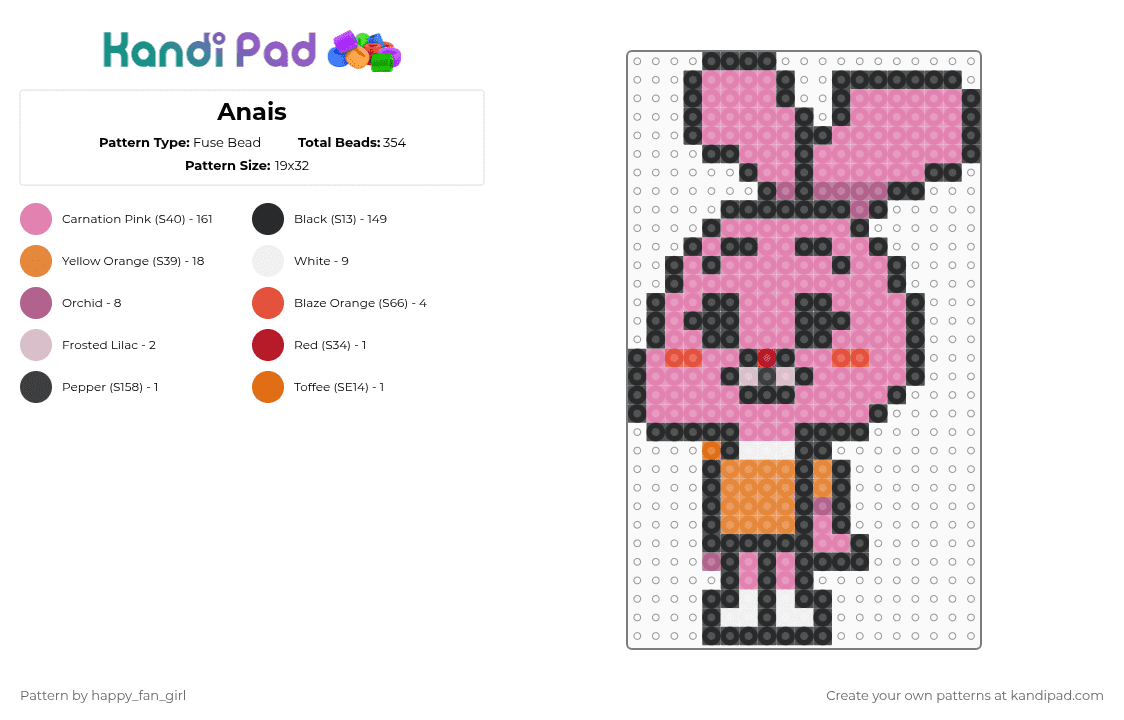 Anais - Fuse Bead Pattern by happy_fan_girl on Kandi Pad - pink,anais,character,the amazing world of gumball,cartoon,cartoon network,show,bunny,network