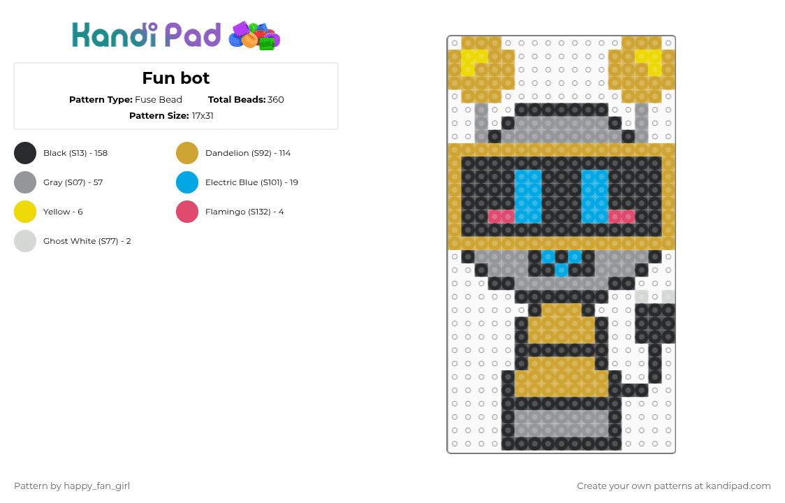 Fun bot - Fuse Bead Pattern by happy_fan_girl on Kandi Pad - black,orange,gray,fun bot,sprunki,character,robot,funky,incredibox,music,gaming