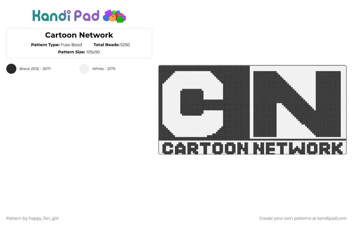 Cartoon Network - Fuse Bead Pattern by happy_fan_girl on Kandi Pad - black,white,cartoon network,cartoon,network,tv show,show
