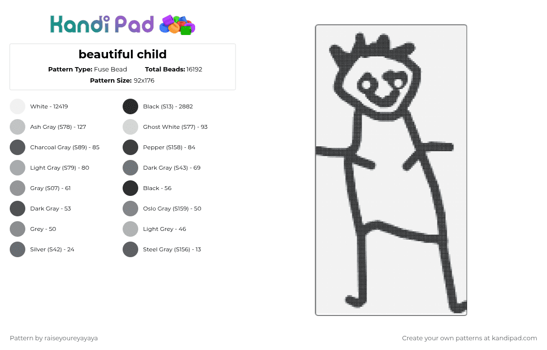 beautiful child - Fuse Bead Pattern by raiseyoureyayaya on Kandi Pad - white,beige,gray