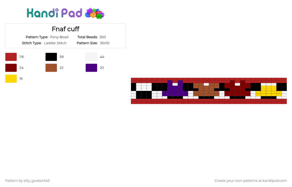 Fnaf cuff - Pony Bead Pattern by silly_goober545 on Kandi Pad - red