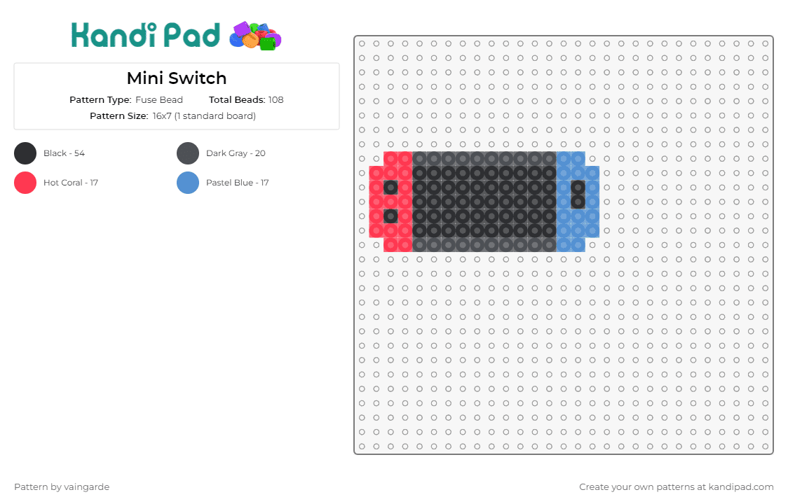 Mini Switch - Fuse Bead Pattern by vaingarde on Kandi Pad - nintendo,switch,video games