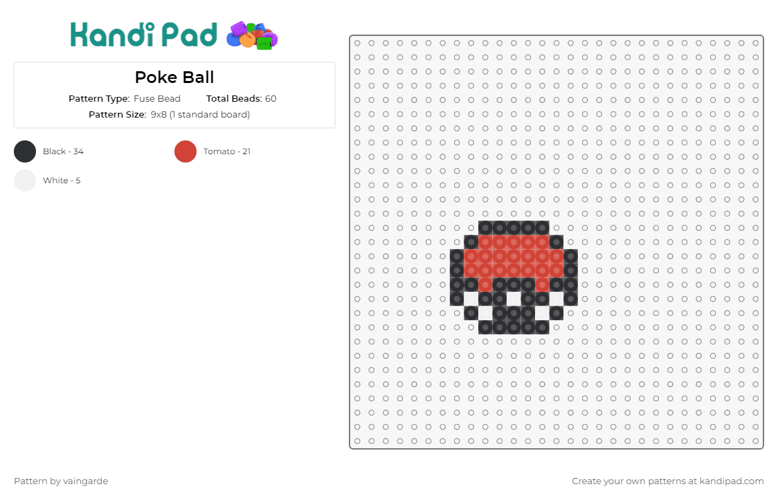 Poke Ball - Fuse Bead Pattern by vaingarde on Kandi Pad - pokemon,poke ball