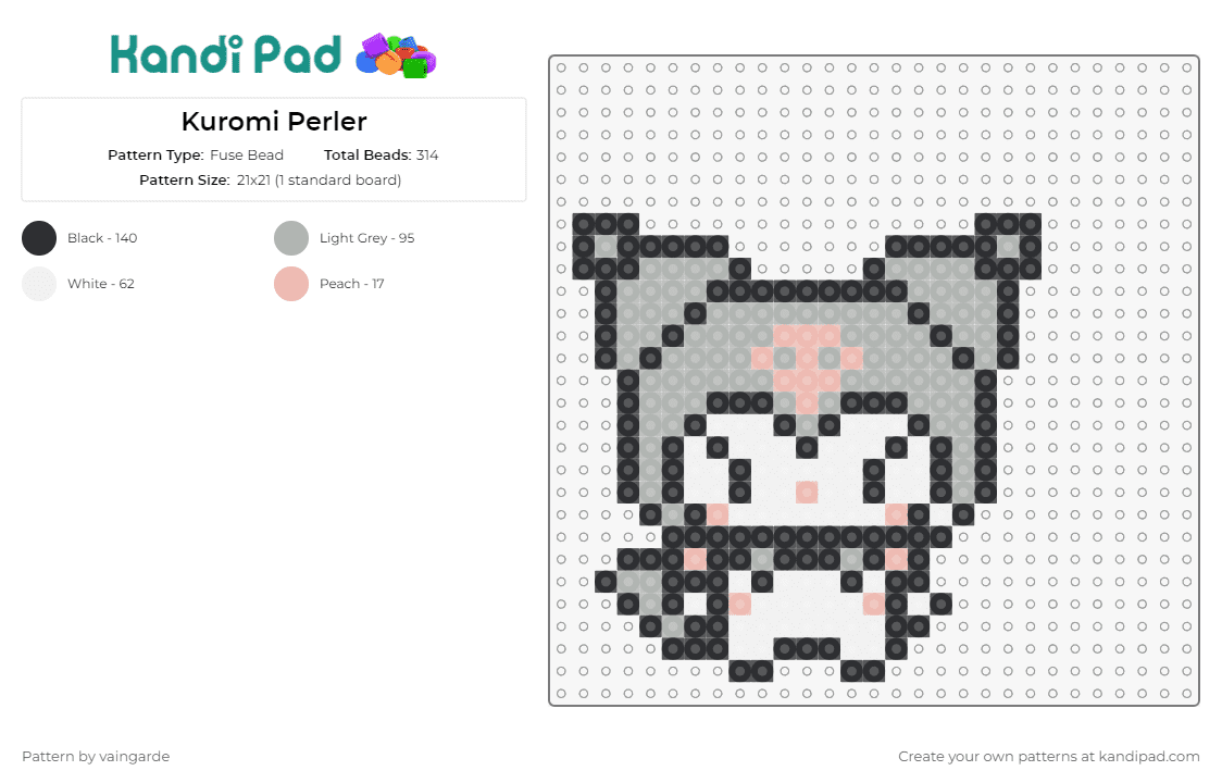 Kuromi Perler - Fuse Bead Pattern by vaingarde on Kandi Pad - kuromi,hello kitty,sanrio,halloween