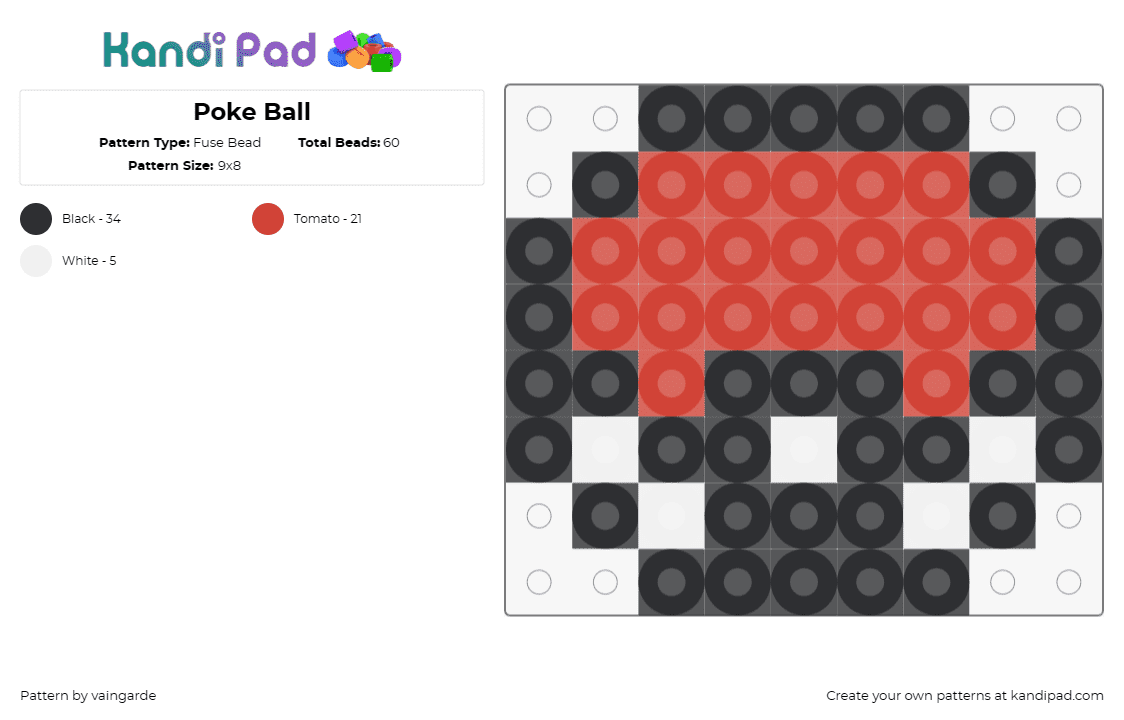 Poke Ball - Fuse Bead Pattern by vaingarde on Kandi Pad - pokemon,poke ball