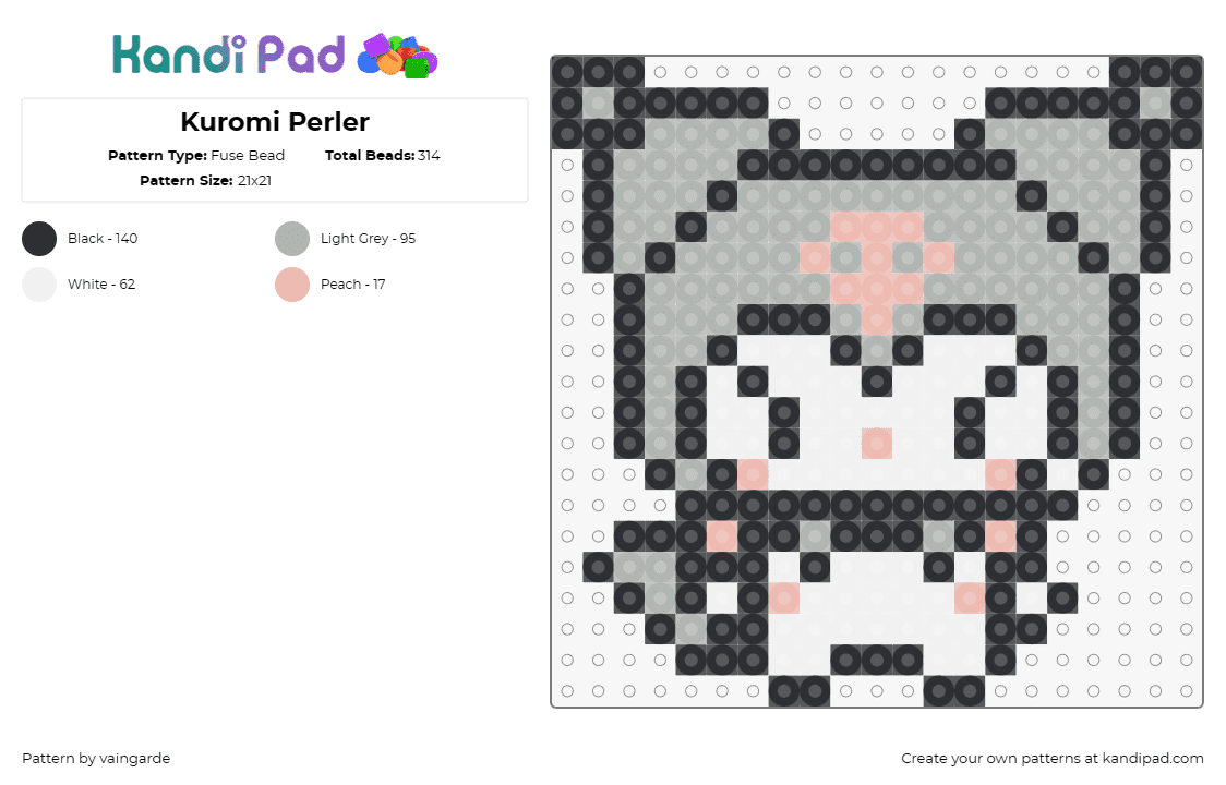 Kuromi Perler - Fuse Bead Pattern by vaingarde on Kandi Pad - kuromi,sanrio,kawaii,character,gray,white